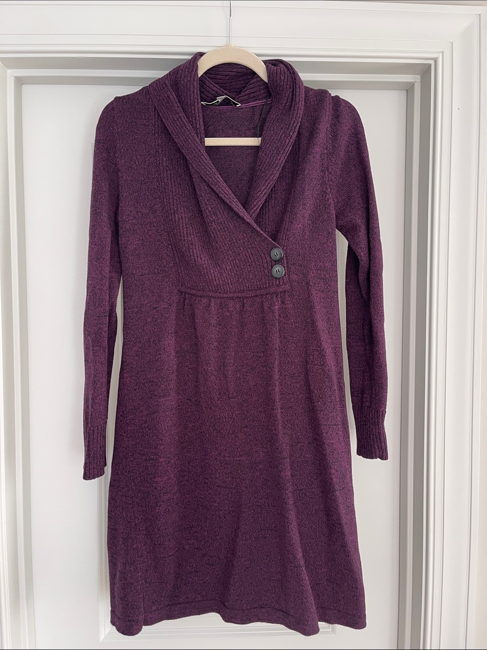 Plum Shawl Collar Knit Sweater Dress